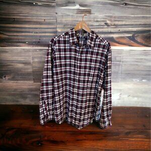 Chaps Men XL Shirt Red Black White Plaid Long Sleeve Button Down Academia Preppy